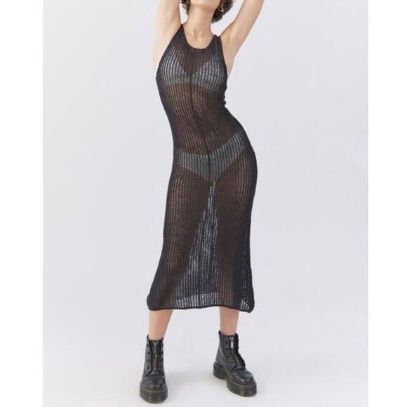 ASTR Revolve Palmer Sleeveless Crochet Midi Dress w Slip Cover Up Black Small - Picture 2 of 15